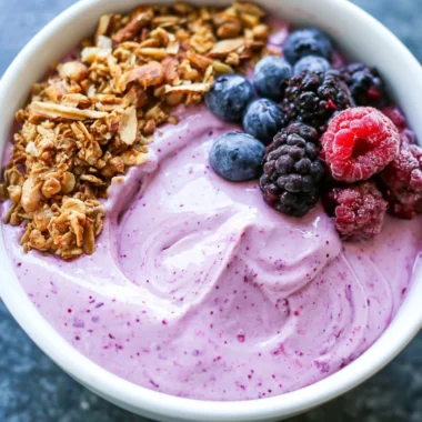 Berry Whipped Cottage Cheese Breakfast Bowl with fresh berries and a creamy texture
