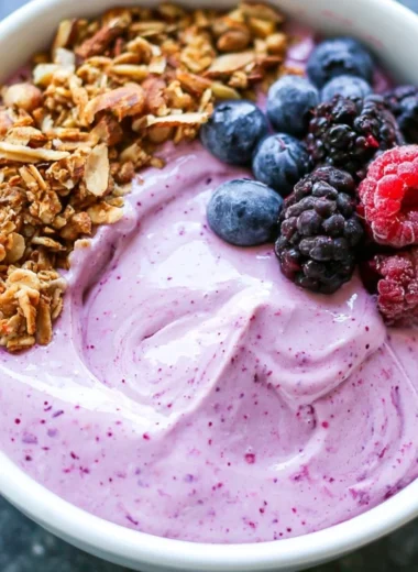 Berry Whipped Cottage Cheese Breakfast Bowl with fresh berries and a creamy texture