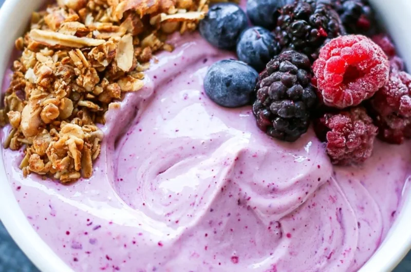 Berry Whipped Cottage Cheese Breakfast Bowl with fresh berries and a creamy texture
