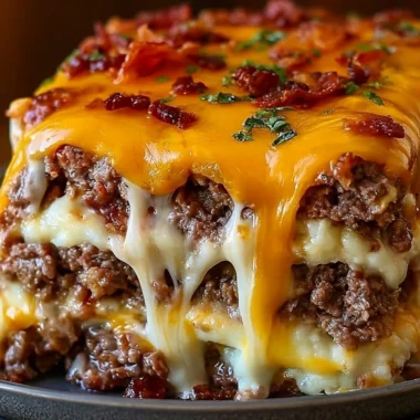 Cheesy Loaded Meatloaf Casserole with cheese and toppings baked to perfection