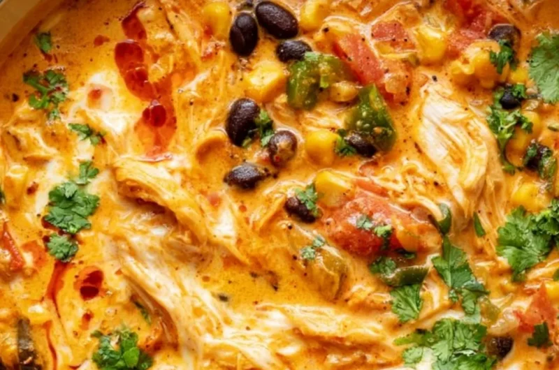 Bowl of flavorful Chicken Enchilada Soup topped with cheese and cilantro