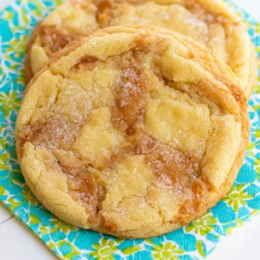 Crinkly crackly butter toffee sugar cookies on a decorative plate