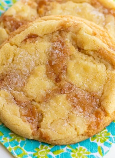Crinkly crackly butter toffee sugar cookies on a decorative plate