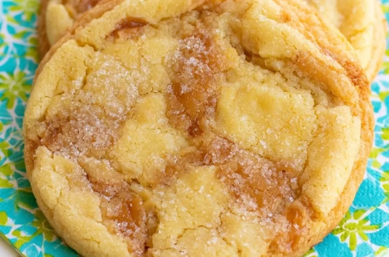 Crinkly crackly butter toffee sugar cookies on a decorative plate