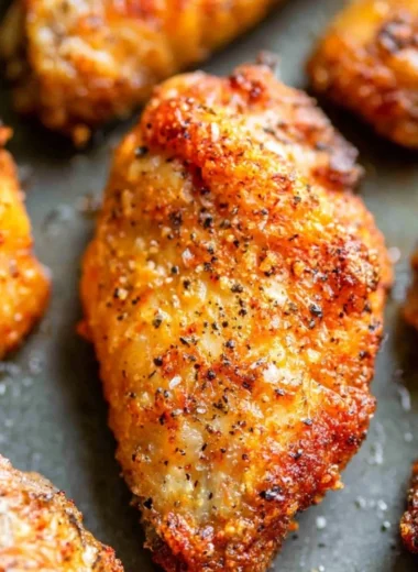 Homemade crispy chicken wings baked in the oven for a delicious snack.