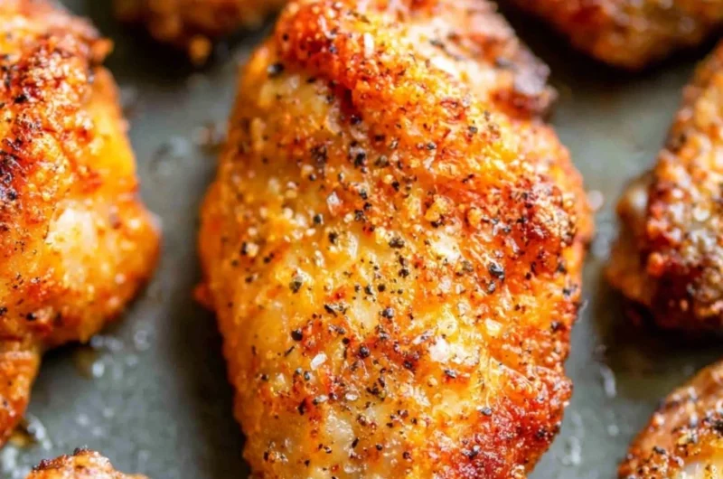 Homemade crispy chicken wings baked in the oven for a delicious snack.