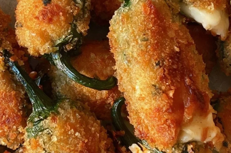 Crispy homemade jalapeno poppers filled with cheese, ready to serve as appetizers.