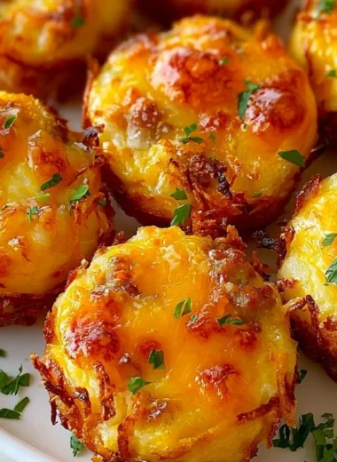 Delicious Sausage Hashbrown Bites served on a white plate