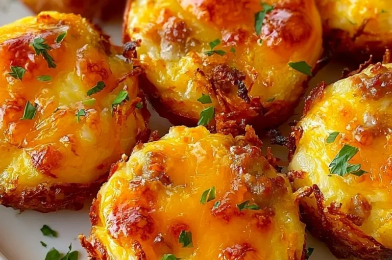 Delicious Sausage Hashbrown Bites served on a white plate